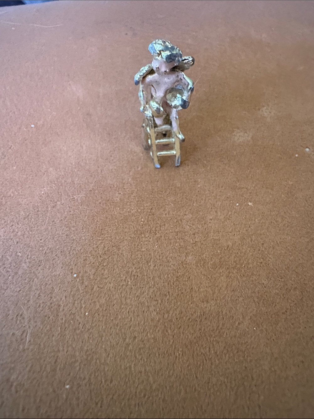 Vintage Gold Cherub Figurine on Ladder - Gold and Pink Accents